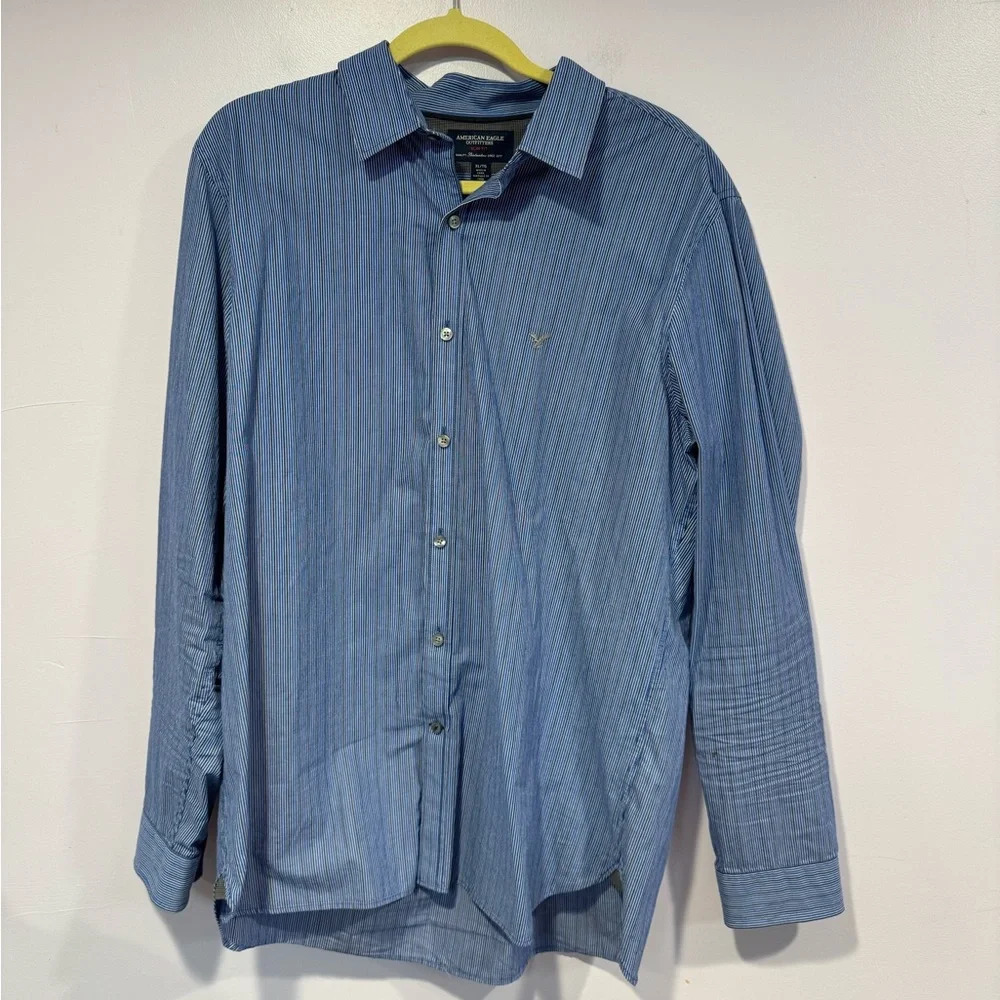 American eagle strip slim fit blue button‎ down